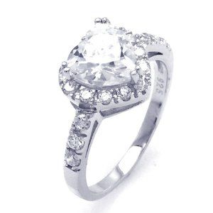Sterling Silver 925 Rhodium Plated Clear Cluster CZ Heart Bridal Ring